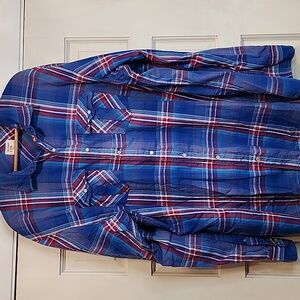 Old NAVY Red,White & Blue Plaid Shirt Long Sleeve Pearized Snap Closures